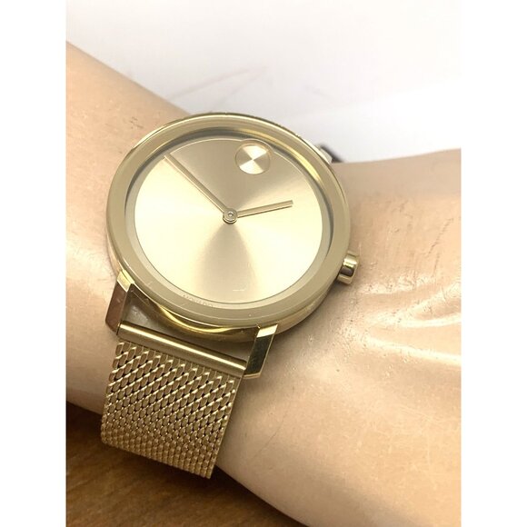 Movado Men's Watch 3600560 Bold Gold Dial Swiss Quartz Steel 40mm Mesh Band - Picture 6 of 14